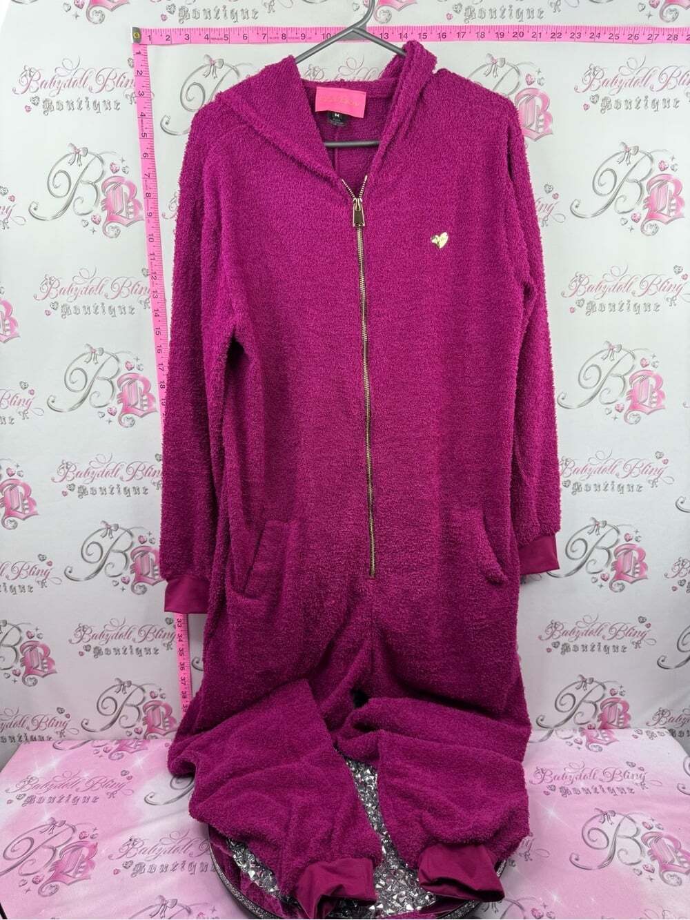 CUTE BOOTY LOUNGE guilty love club jumper Cozy Hooded Onesie Romper - Magenta